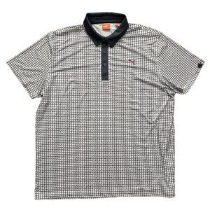 PUMA Sport Lifestyle Polo Shirt XXL Grid Print Black White Dri-Cell Golf Casual